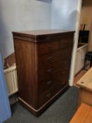 A 19th century walnut chest of two short and four long graduated drawers, 114cm wide