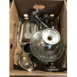 Collection of silver plate, to include a muffin dish and a pair of candlesticks
