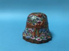 A small Chinese famille rose brush pot, with gold painted marks to base, 6cm high