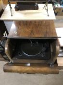 A walnut radiogram and modern cabinet
