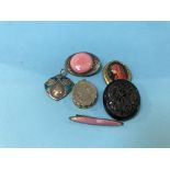 A 'Sterling' enamelled brooch, a pewter brooch etc.