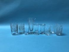 Collection of etched glassware to include; 'Edinburgh International Exhibition 1890', 'A Present