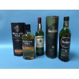 A bottle of 12 year old 'Highland Park', a bottle of Jameson and a bottle of Glenfiddich whisky (3)