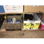 Three boxes to include Ringtons tea caddies