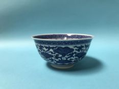 A small Chinese blue and white bowl, with marks in underglaze blue, 13cm diameter