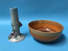 A Clarice Cliff circular bowl with concentric bands and a candlestick (2)