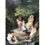 A 19th century Vienna porcelain plaque, signed L. Sturm Wien, dated verso 1890, 'Children Bathing in