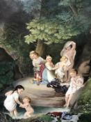 A 19th century Vienna porcelain plaque, signed L. Sturm Wien, dated verso 1890, 'Children Bathing in
