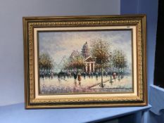 P. Sanchez, oil, signed, 'Parisian Scene', 49cm x 74cm