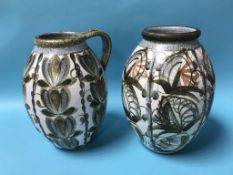 A Denby Glyn Colledge jug and vase, 31cm high