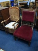 An Edwardian chair and bergère commode chair