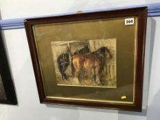 John Atkinson (1863 - 1924), watercolour, signed, 'Two horses in a stable', 22cm x 28cm