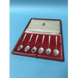 A cased set of six enamelled silver coffee spoons, S. J. Rose and Sons, Birmingham, 1974, retailed