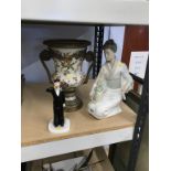 A Coalport figure, large Nao figure and a reproduction vase