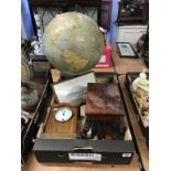 A terrestrial globe and mantle clock etc.