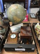 A terrestrial globe and mantle clock etc.