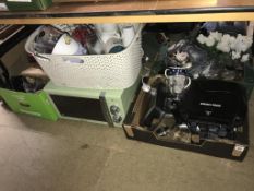 A microwave and assorted kitchen ware etc.