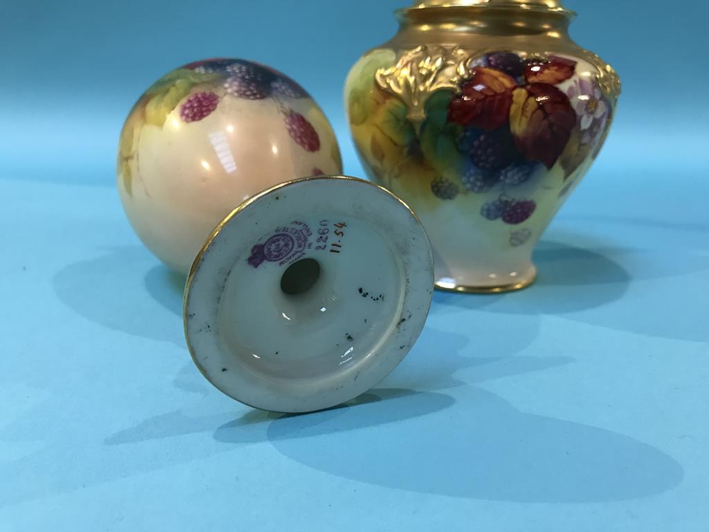 A Royal Worcester pot pourri by Kitty Blake, decorated with autumnal blackberries, 13cm height and - Image 2 of 2