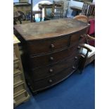 A 19th century mahogany bow front chest, of two short and three long graduating drawers