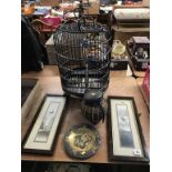 A bird cage and tea caddy etc.