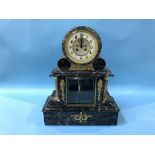 A veined marble eight day bracket clock, with cream dial, numerals and strike action, 49cm height