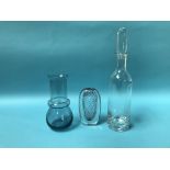 A Wedgwood clear glass decanter, a Kosta cased glass vase and another glass vase (3)