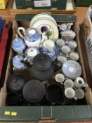 A Wedgwood Basalt coffee set and one other