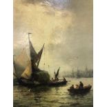 William Thornley (1857 - 1898), oil on canvas, 'Sailing vessel on the Thames estuary', 24cm x 19cm