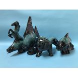 Five large Blue Mountain pottery animals