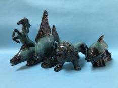 Five large Blue Mountain pottery animals