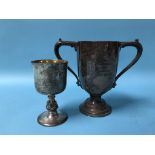 A silver trophy and a silver cup, 18oz