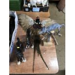 A taxidermy lizard and a pheasant, Beswick and a Royal Doulton horse