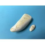 A whales tooth and one other, 18cm
