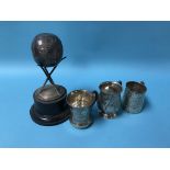 Three silver tankards and a bowling trophy, 12.5oz