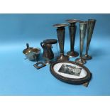 Silver cream jugs and bud vases etc.