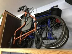 A wheelchair and a walking frame