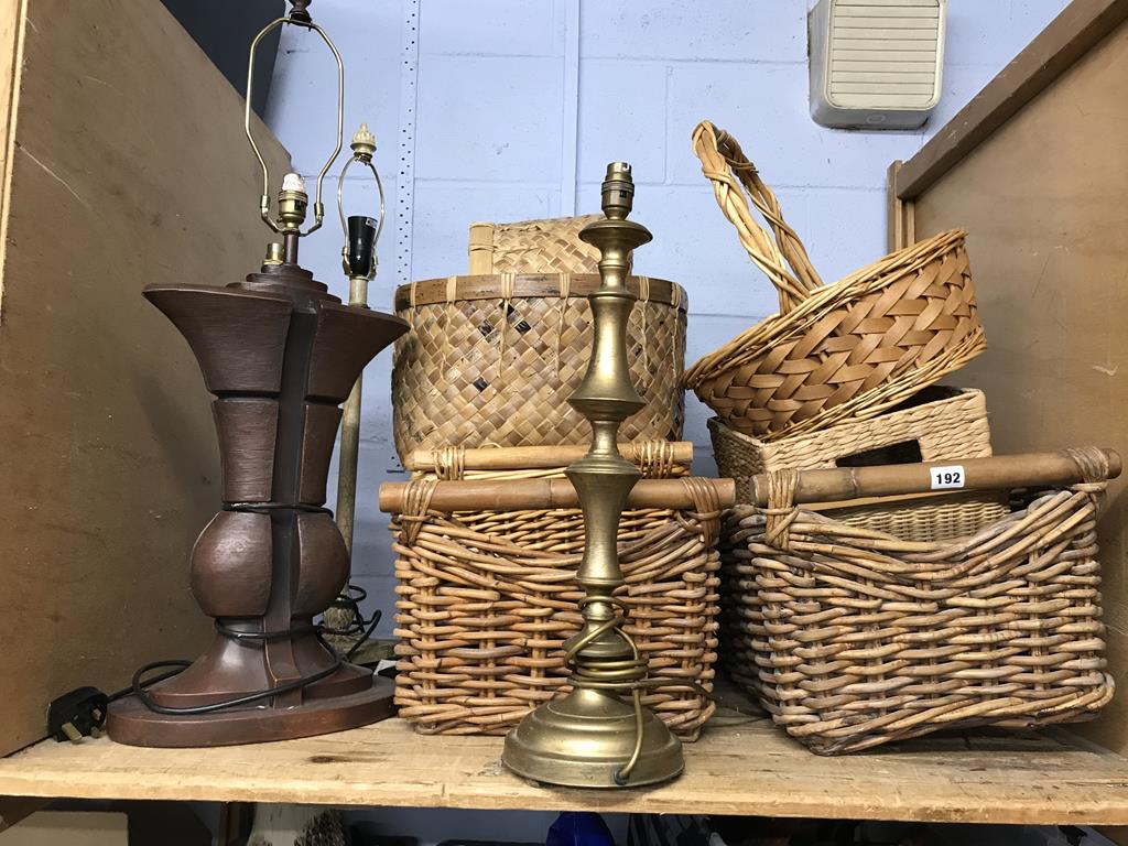 A quantity of baskets and table lamps