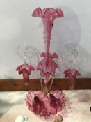 A Victorian cranberry glass epergne