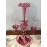 A Victorian cranberry glass epergne