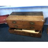 A part 19th century mahogany Campaign chest, with three graduating drawers, with flush brass