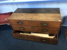 A part 19th century mahogany Campaign chest, with three graduating drawers, with flush brass