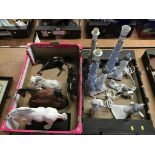 Two trays of Lladro figures, Royal Doulton horses etc.