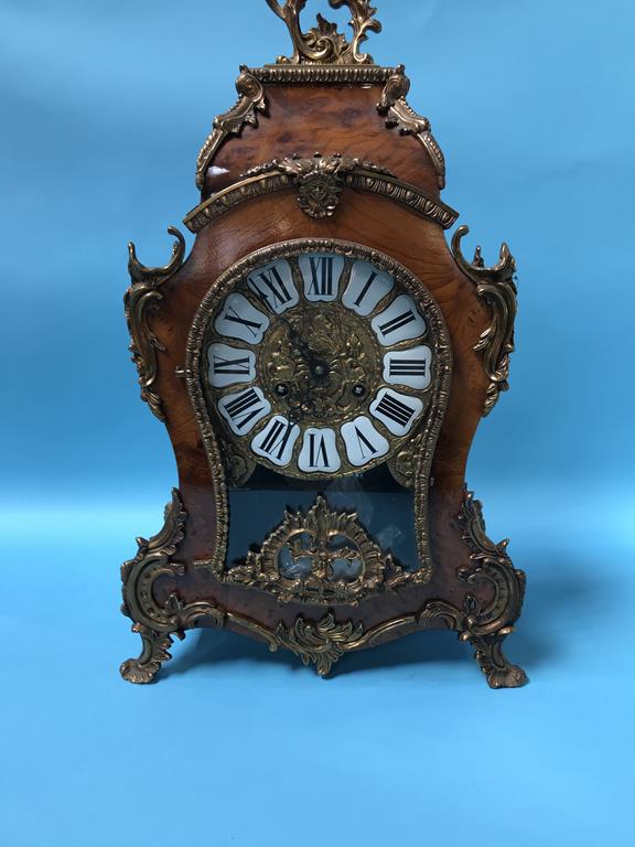 A modern walnut cased bracket clock, with gilt mounts and enamelled numerals, eight day movement and - Image 2 of 2