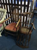 An oak carver chair and pair of Edwardian chairs