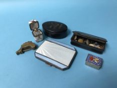 A silver enamelled cigarette case and a snuff box etc.