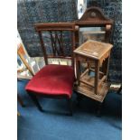 A mahogany mirror, chair etc.