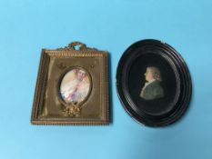 A wax portrait miniature, by Samuel Perly, together with one other