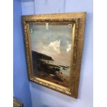 A gilt framed oil, Seascape, F.R., 61cm x 45cm