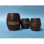 Three turned teak pots, made from the timbers of the Mauretania, HMS Warspite and HMS Victory