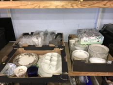 Three trays of china and glass